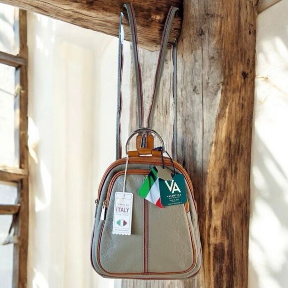 NWT Gorgeous Valentina Tan Italian Genuine Leather Convertible Sling Backpack Ba main image 8